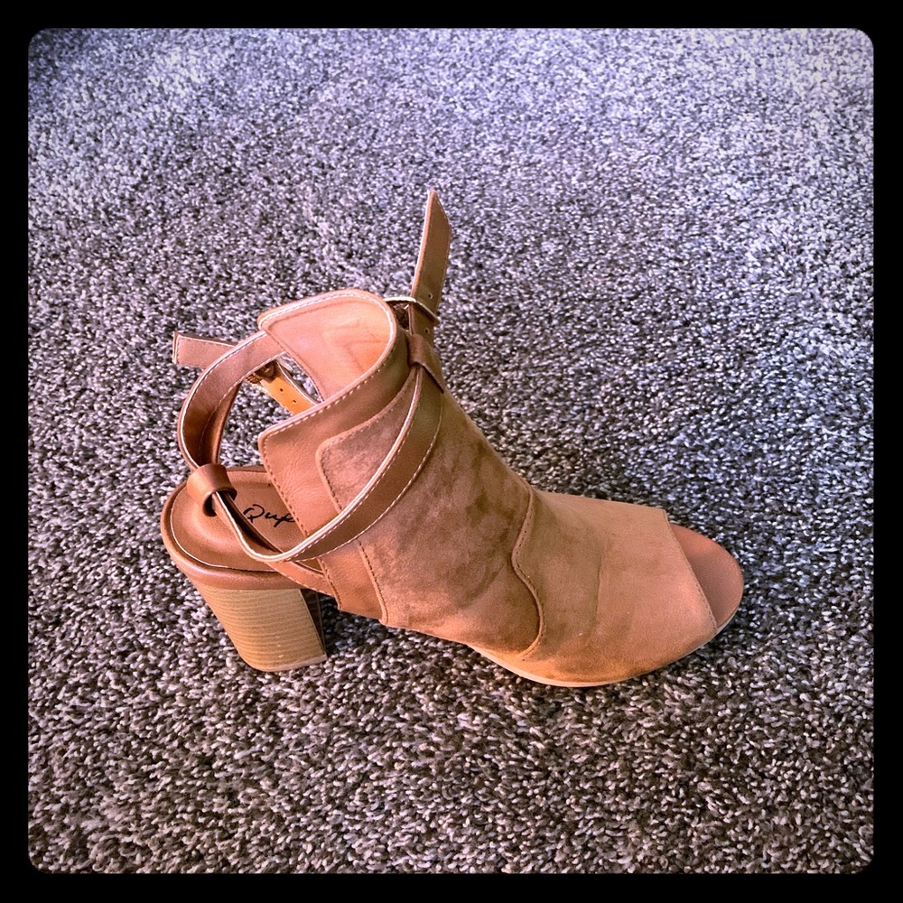 Brown open toe booties